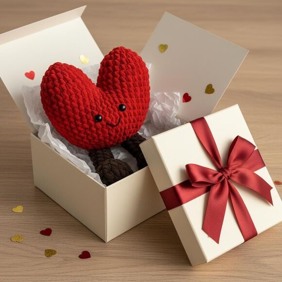 Crochet Heart Plush Jellycat Inspired, Red Amigurumi Heart Toy, Valentine Gift - Picture 9 of 9